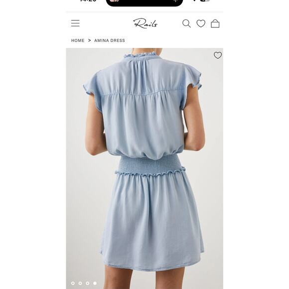 Rails Amina Flutter Sleeve Minidress Light Blue Denim Smocked Waist XS - Picture 2 of 9